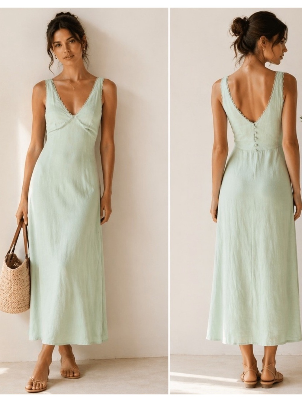 Laura Ashley Mint Green Linen Slip Dress